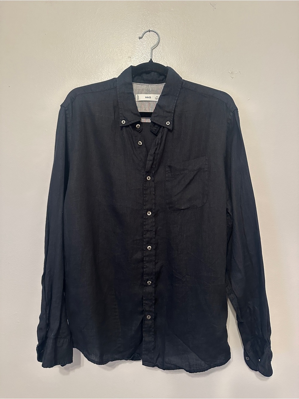 Mango Men’s Black Long-Sleeve Button-Down Shirt